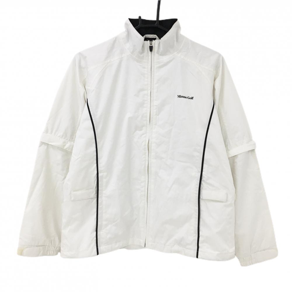 ミズノゴルフ 2WAYブルゾン 白×黒 袖着脱可 裏地メッシュ ドローコード レディース M ゴルフウェア MIZUNO