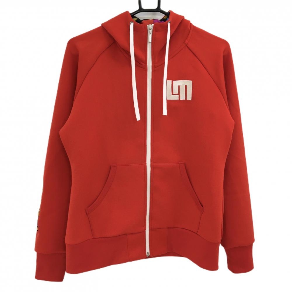 【超美品】ラウドマウス ジップパーカー レッド フード内側総柄 ロゴ刺しゅう ジャケット レディース L ゴルフウェア LOUDMOUTH