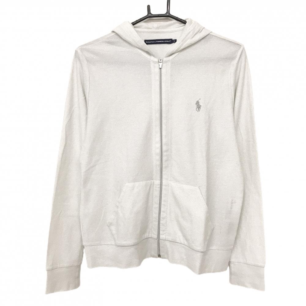 【美品】ラルフローレンゴルフ ジップパーカー 白系×シルバー ラメ 胸ポニー刺しゅう レディース L ゴルフウェア Ralph Lauren
