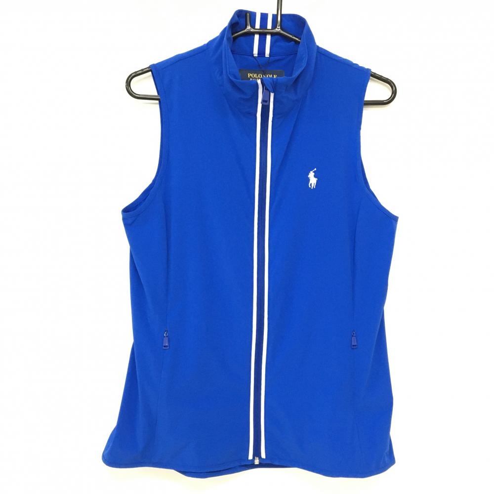 【新品】ポロゴルフ アウターベスト ブルー×白 チュニック丈 ナイロン混 レディース M ゴルフウェア Ralph Lauren