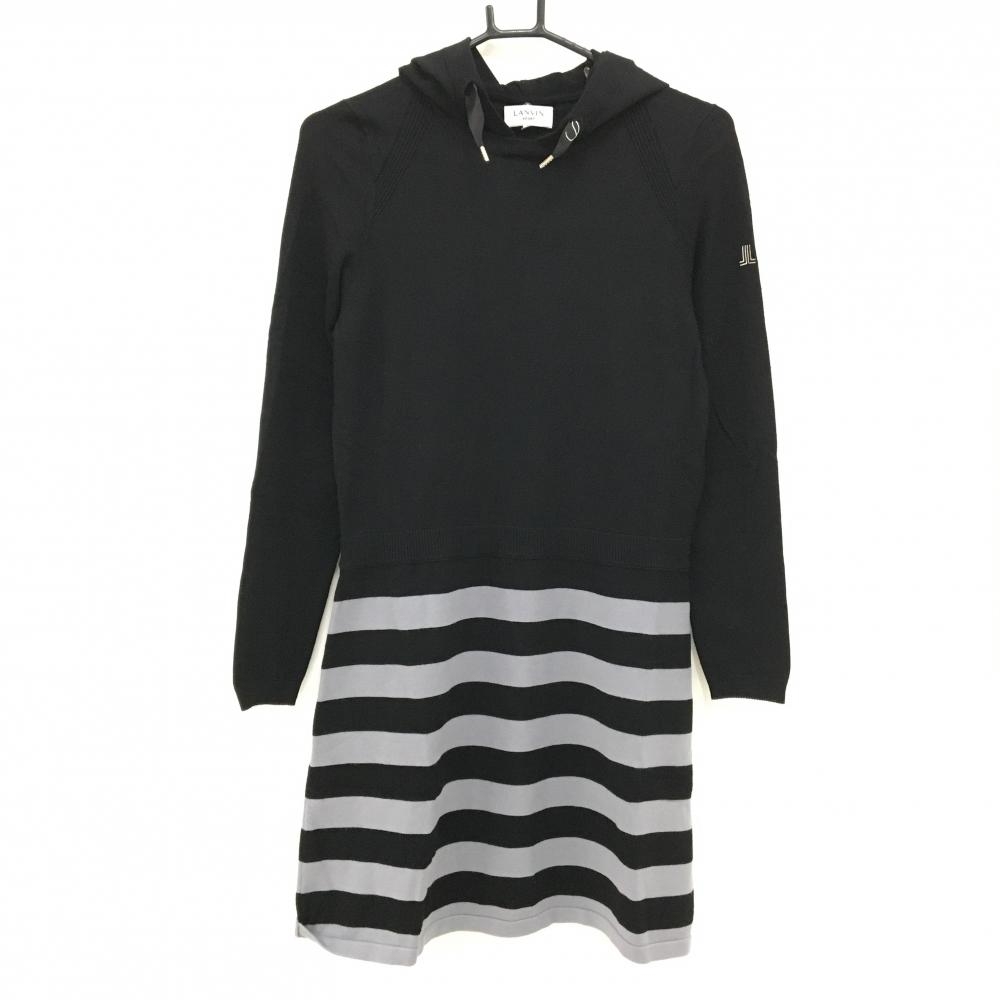 【美品】ランバンスポール 2WAYニットワンピース 黒×ライトグレー スカート部ボーダー  レディース 38(M) ゴルフウェア LANVIN SPORT