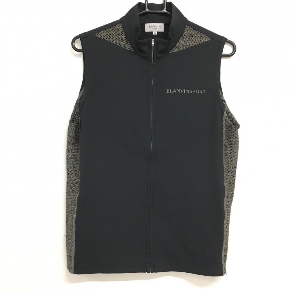 ランバンスポール ジップベスト 黒×グレージュ サイドメッシュ切替  レディース 38(M) ゴルフウェア LANVIN SPORT