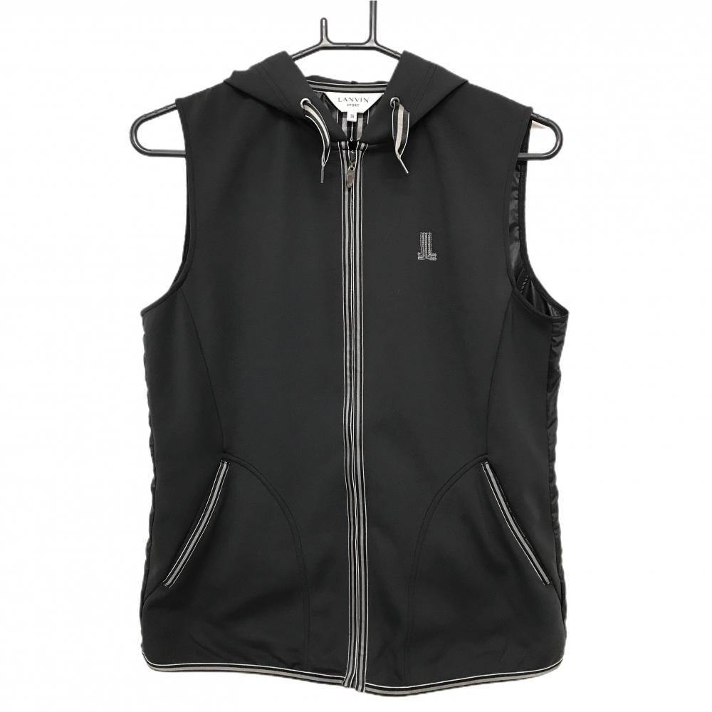 【美品】ランバンスポール フード付ジップベスト 黒 異素材 レディース 38(M) ゴルフウェア LANVIN SPORT
