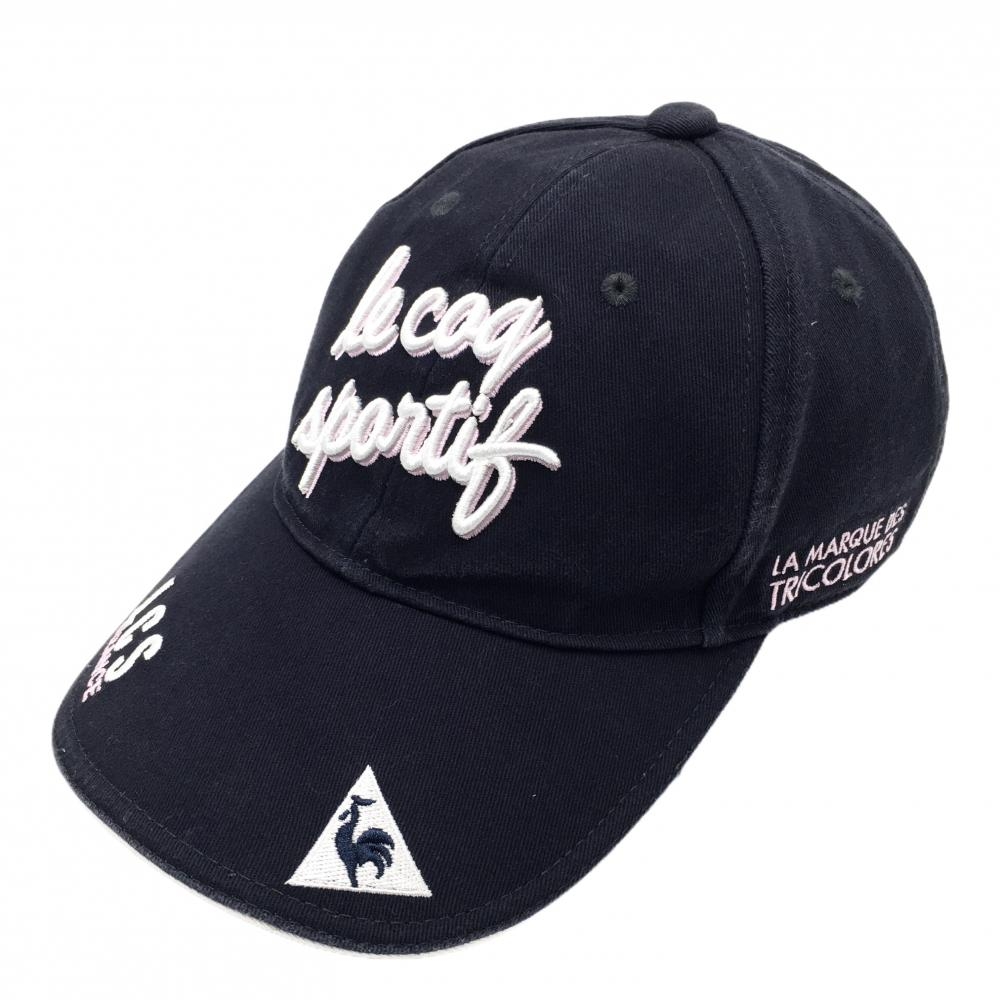ルコック キャップ 黒×白×ピンク 綿100％ 立体ロゴ レディース F(55-57㎝) ゴルフウェア le coq sportif