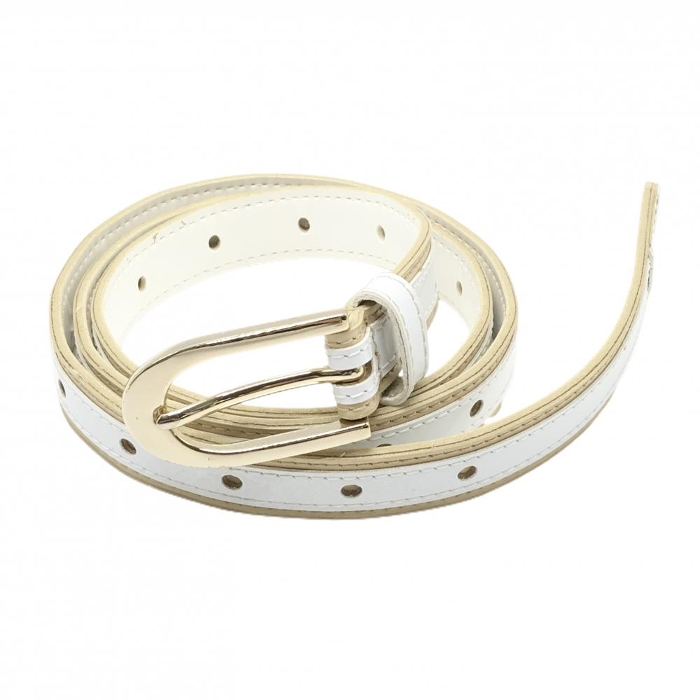 【超美品】ルコック 細ベルト 白×ベージュ エナメル バックルゴールド レディース  ゴルフウェア le coq sportif