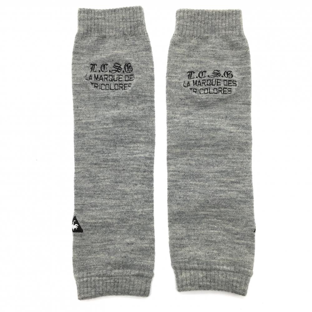【超美品】ルコック ニットアームカバー グレー×黒 ロゴ刺しゅう レディース  ゴルフウェア le coq sportif