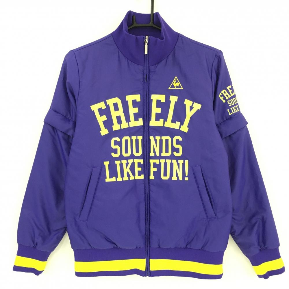 【美品】ルコック 2WAY中綿ジャケット パープル×イエロー 袖着脱可  レディース M ゴルフウェア le coq sportif