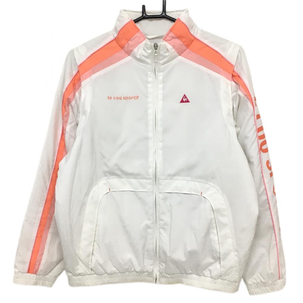 【美品】ルコック 2WAY中綿ジャケット 白×ピンク 袖ロゴ 袖着脱可  レディース M ゴルフウェア le coq sportif