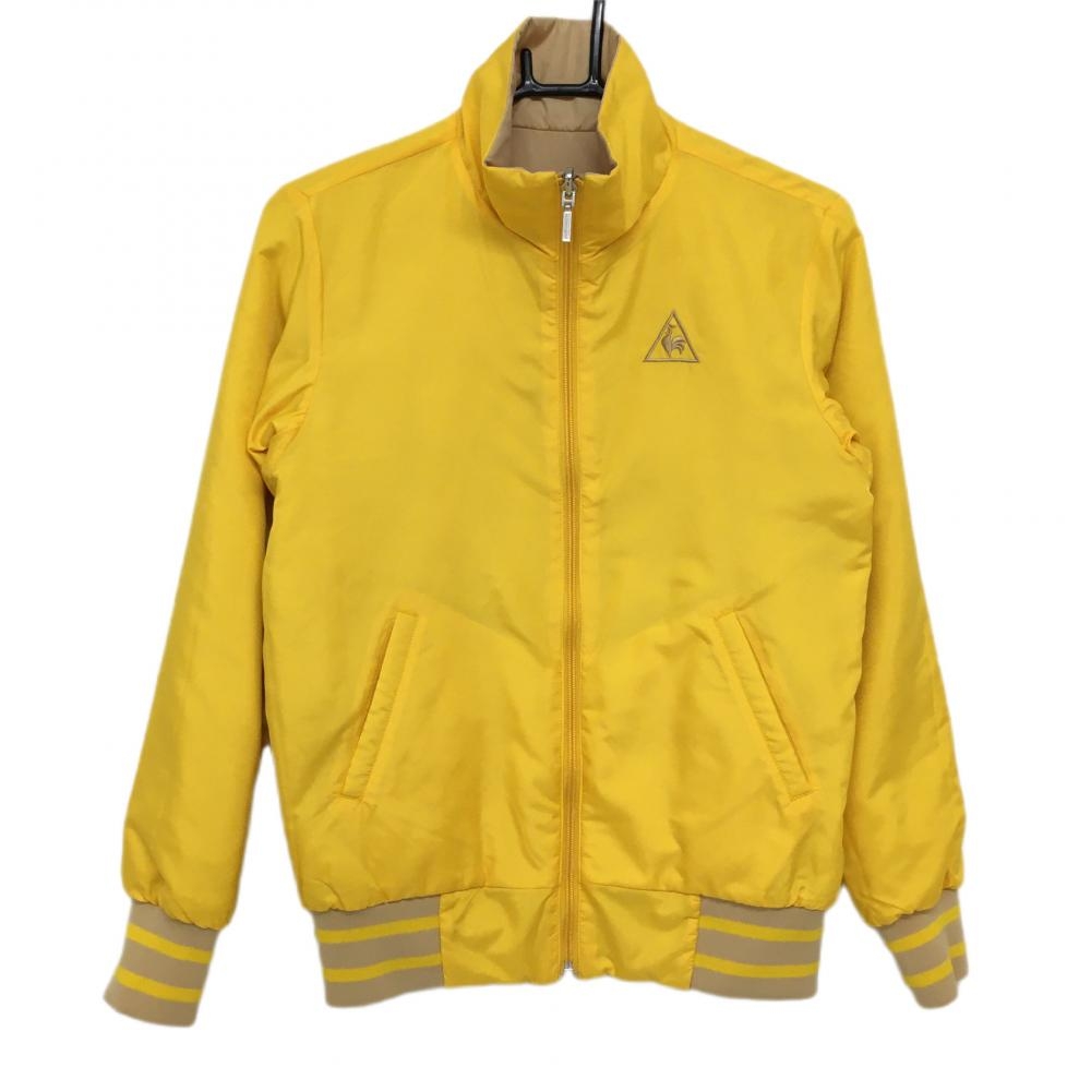 【超美品】ルコック リバーシブル中綿ジャケット イエロー×ベージュ 表地模様 レディース M ゴルフウェア le coq sportif