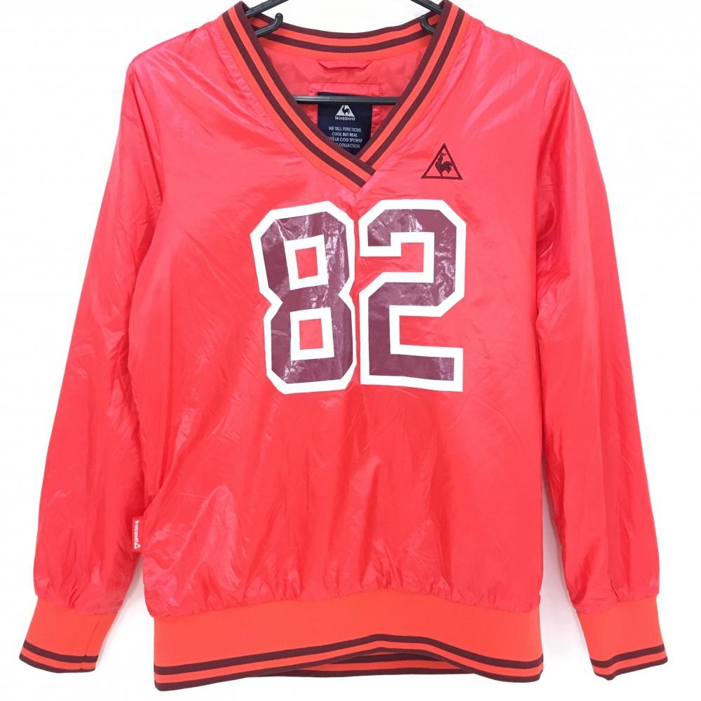 【超美品】ルコック 中綿スニード レッド×ボルドー ブルゾン Vネック プリント レディース M ゴルフウェア le coq sportif