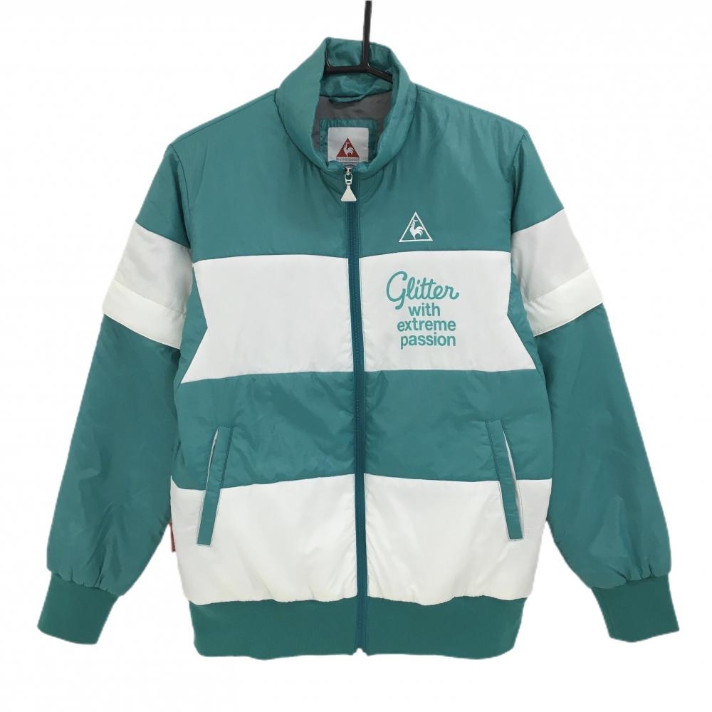 【超美品】ルコックゴルフ 2WAY中綿ジャケット ブルーグリーン系×白 袖着脱可  レディース L ゴルフウェア le coq sportif