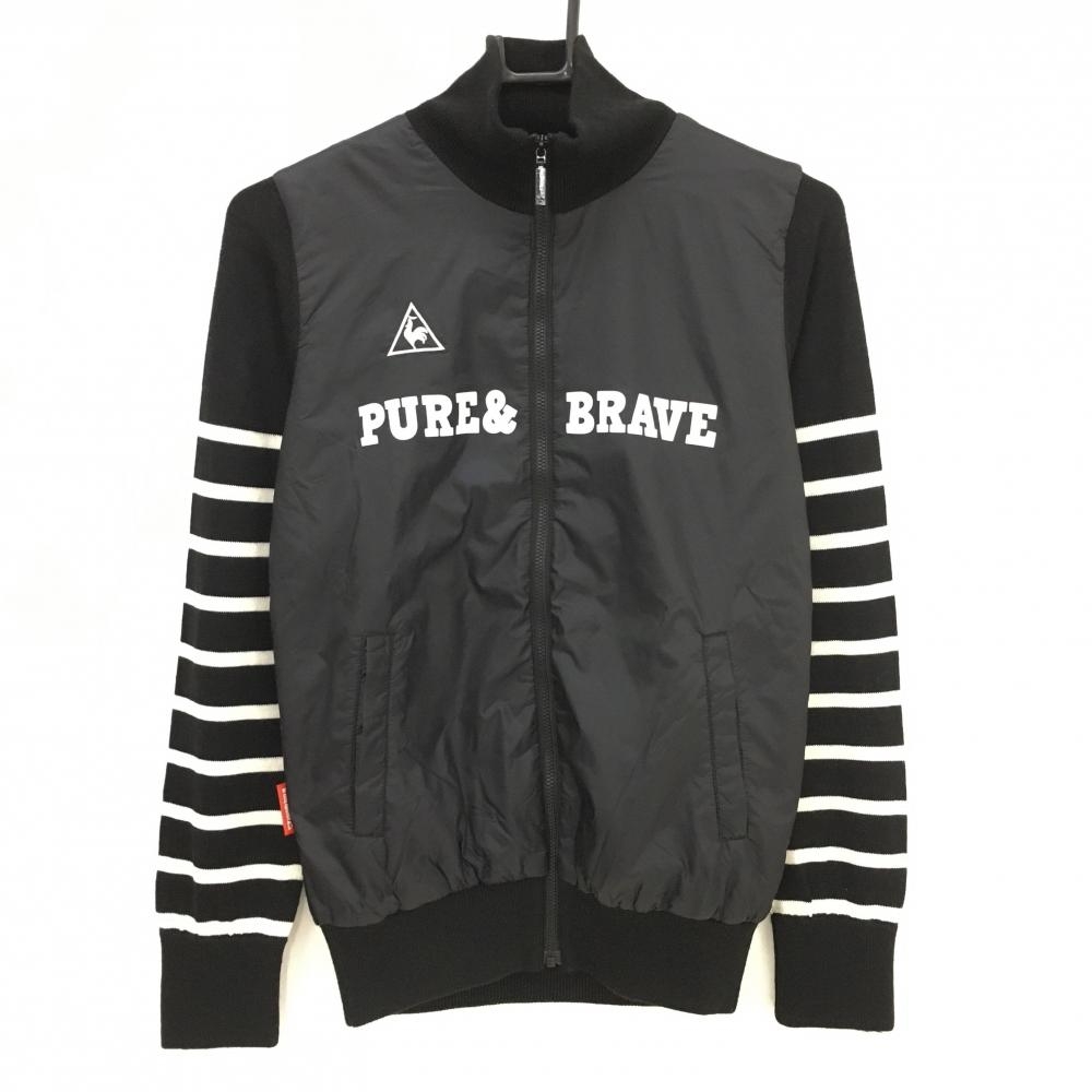 【超美品】ルコックゴルフ 中綿ニットジャケット 黒×白 前身頃中綿 袖ボーダー  レディース S ゴルフウェア le coq sportif