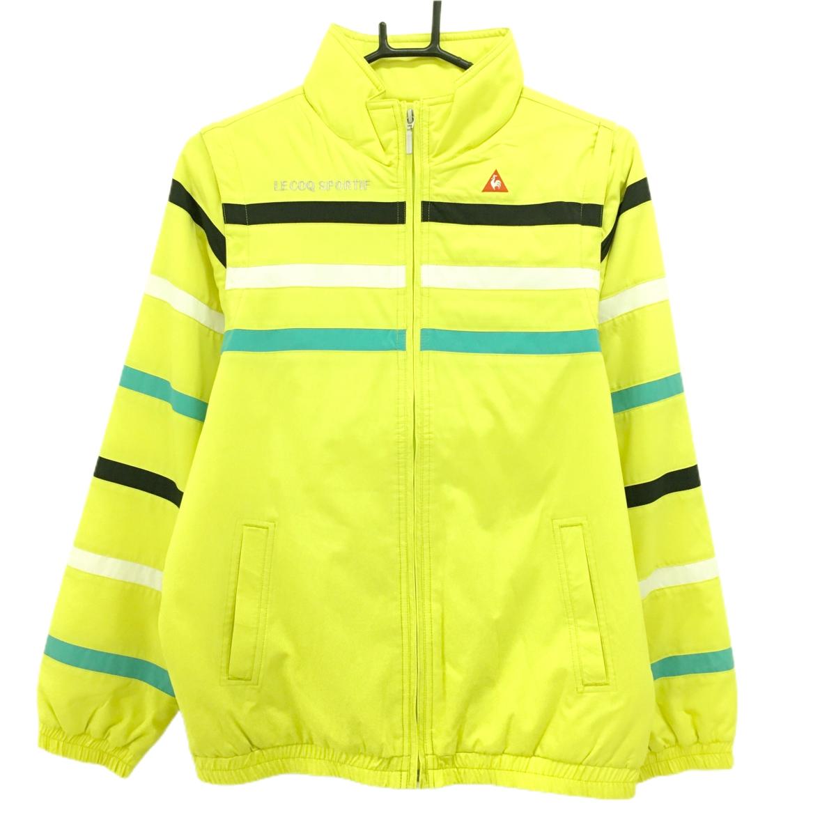 【美品】ルコックゴルフ 2WAY中綿ジャケット イエロー 胸・袖ライン 袖着脱可 レディース M ゴルフウェア le coq sportif