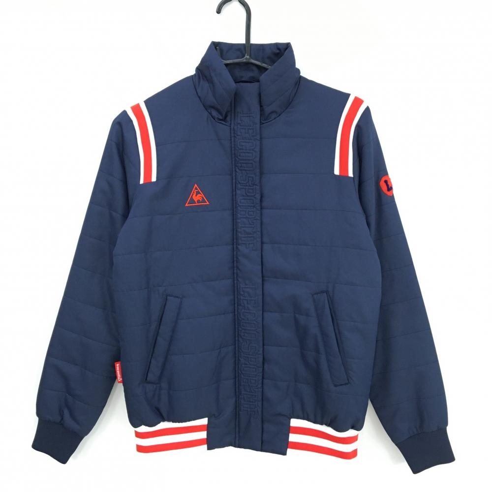 ルコックゴルフ 中綿ジャケット ネイビー×レッド×白 胸ロゴ刺しゅう レディース M ゴルフウェア le coq sportif