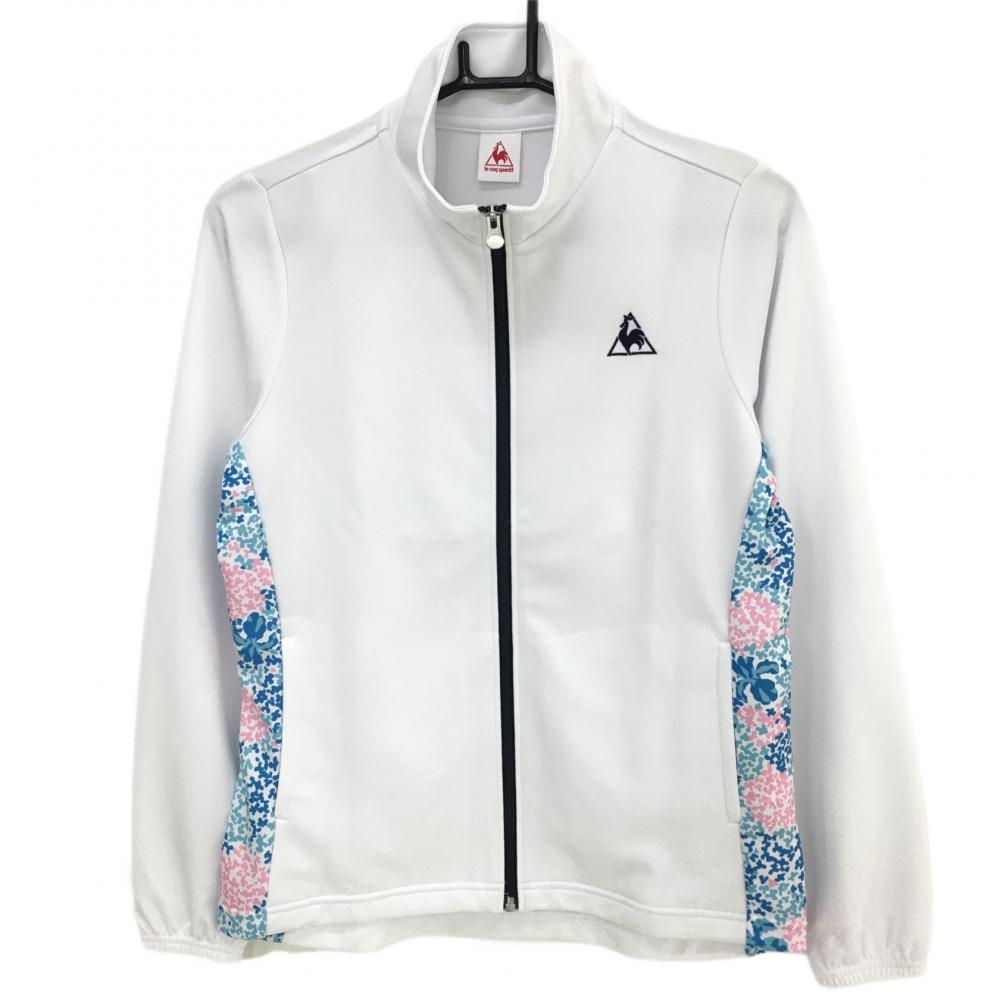 【超美品】ルコック ジャケット 白 サイド総柄 ハイネック フルジップ  レディース M ゴルフウェア le coq sportif