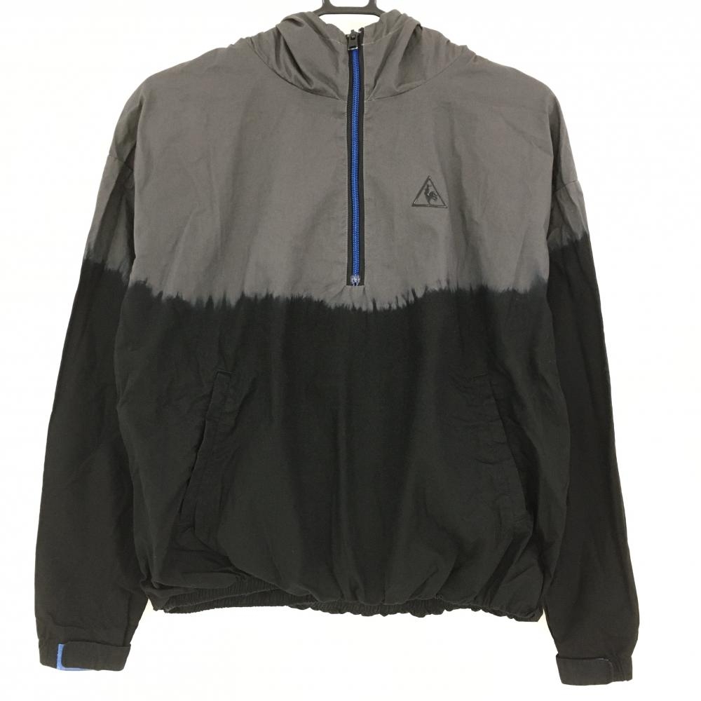 【美品】ルコック フード付きブルゾン グレー×黒 ハーフジップ 裏地メッシュ コットン100％ レディース M ゴルフウェア le coq sportif
