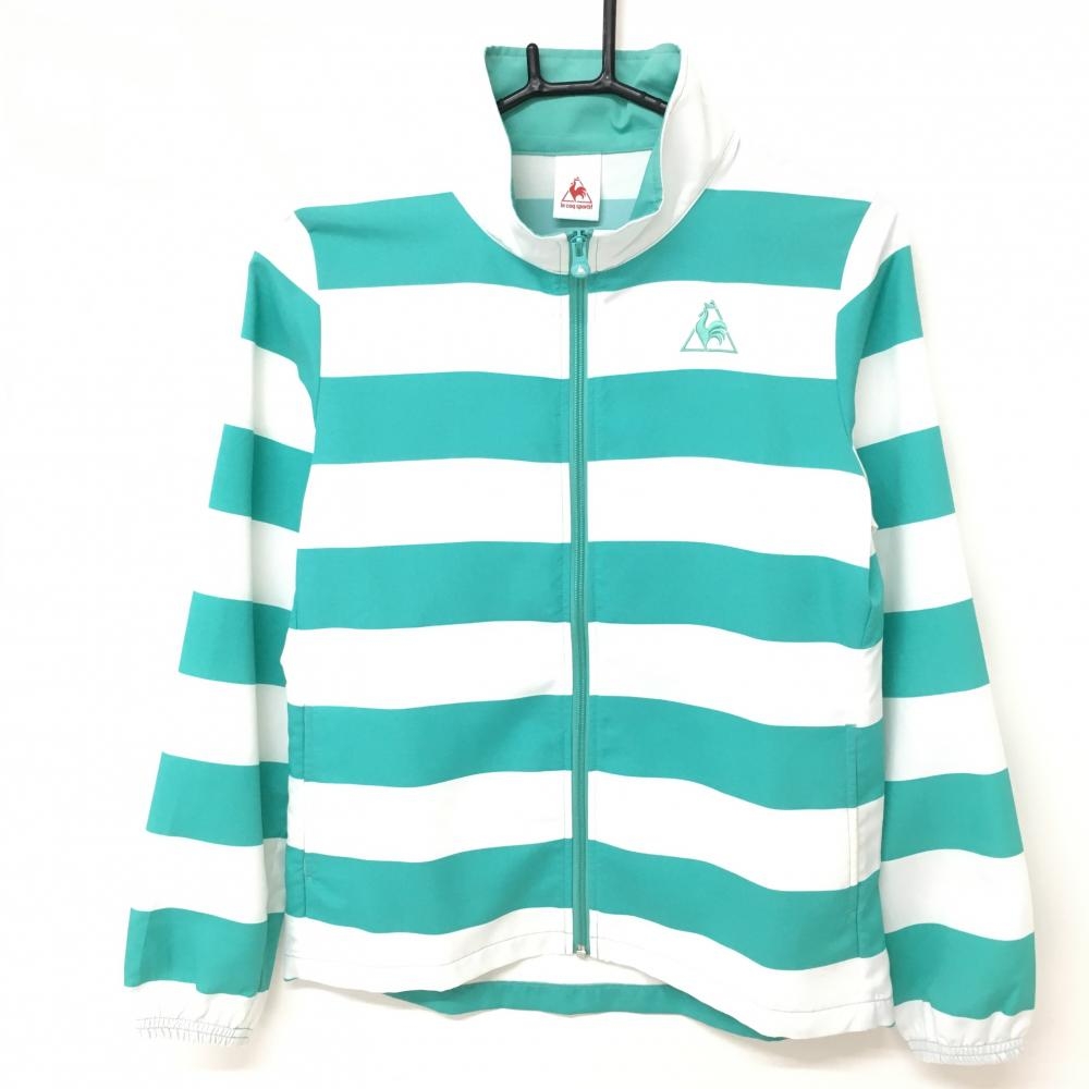 ルコック ジャケット 白×グリーン 太ボーダー 総柄  レディース Ｍ ゴルフウェア le coq sportif