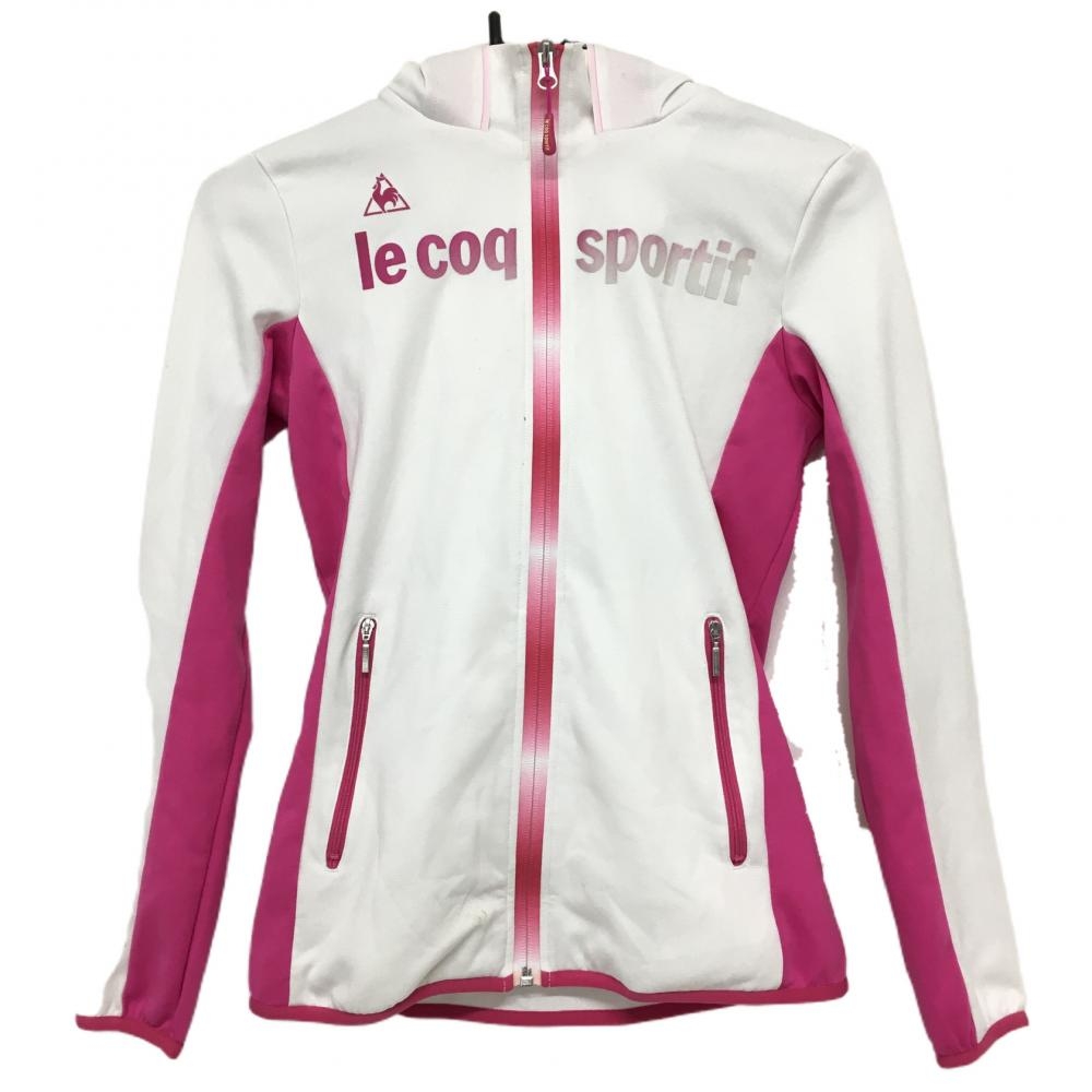 ルコック ジップパーカー 白×ピンク ジャケット グラデーションロゴ レディース S ゴルフウェア le coq sportif