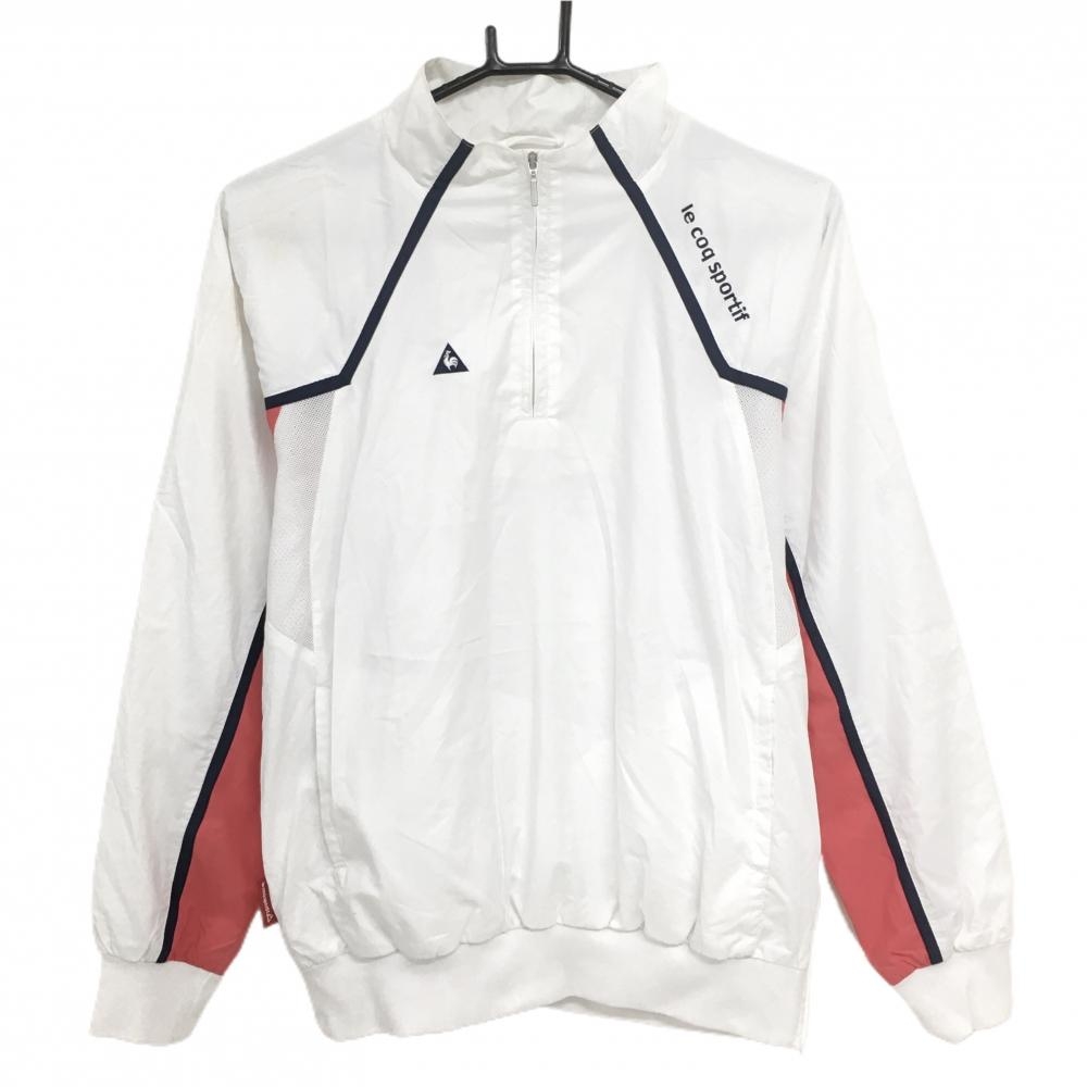 ルコック ハイネックブルゾン 白×ネイビー 裏地・一部メッシュ ハーフジップ レディース M ゴルフウェア le coq sportif