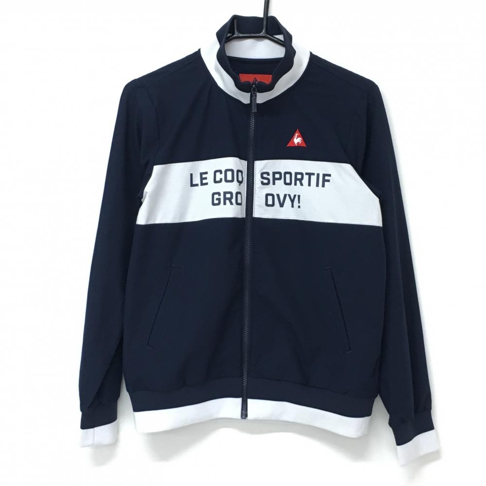 ルコック ジャケットブルゾン ネイビー×白 フロントプリント  レディース Ｍ ゴルフウェア le coq sportif