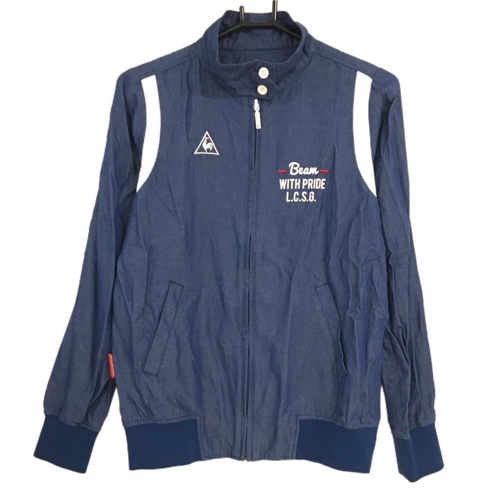 【美品】ルコック ジャケットブルゾン ネイビー×白 織生地 ロゴ刺しゅう  レディース M ゴルフウェア le coq sportif