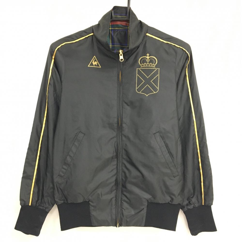 ルコック リバーシブルジャケット 黒×ゴールド 裏チェック ロゴプリント  レディース S ゴルフウェア le coq sportif