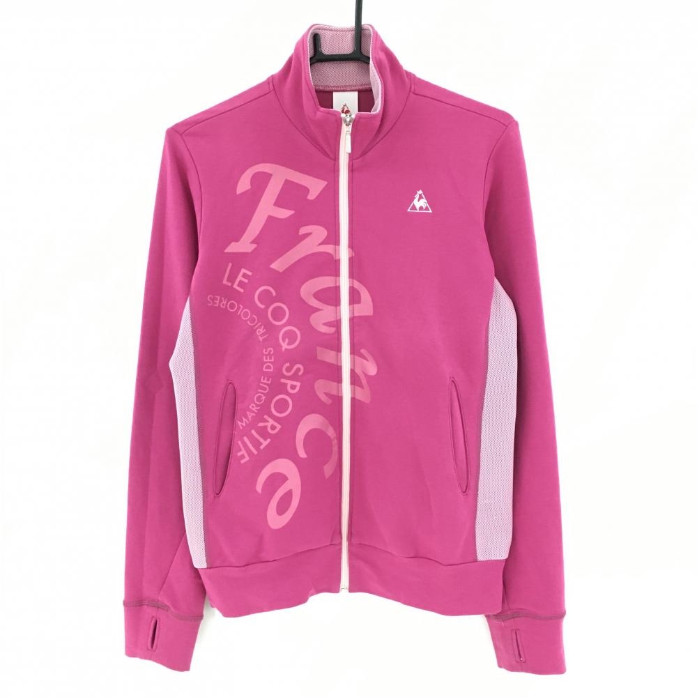 【美品】ルコック ジャケットブルゾン ピンク フロントプリント サイドメッシュ生地  レディース L ゴルフウェア le coq sportif