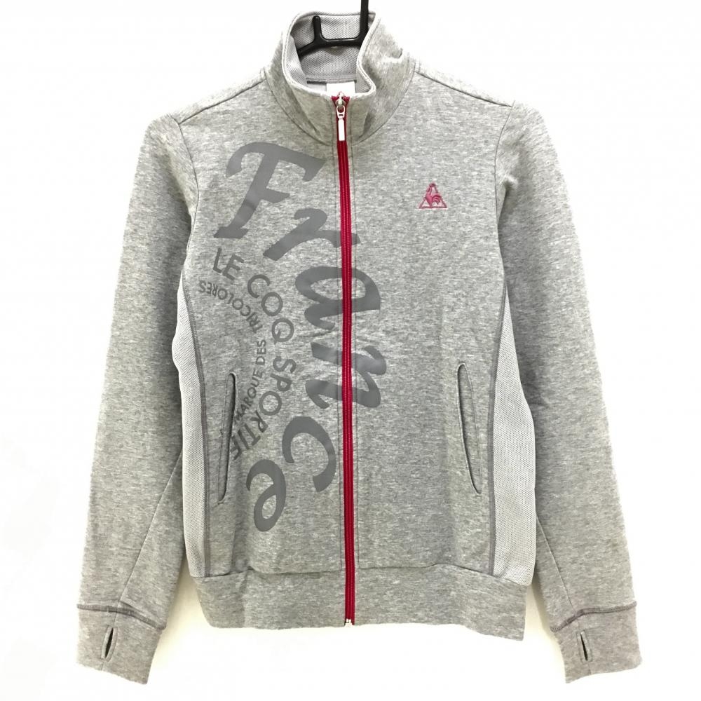 ルコック ジャケットブルゾン 杢グレー×ピンク フロントプリント サイドメッシュ生地  レディース M ゴルフウェア le coq sportif