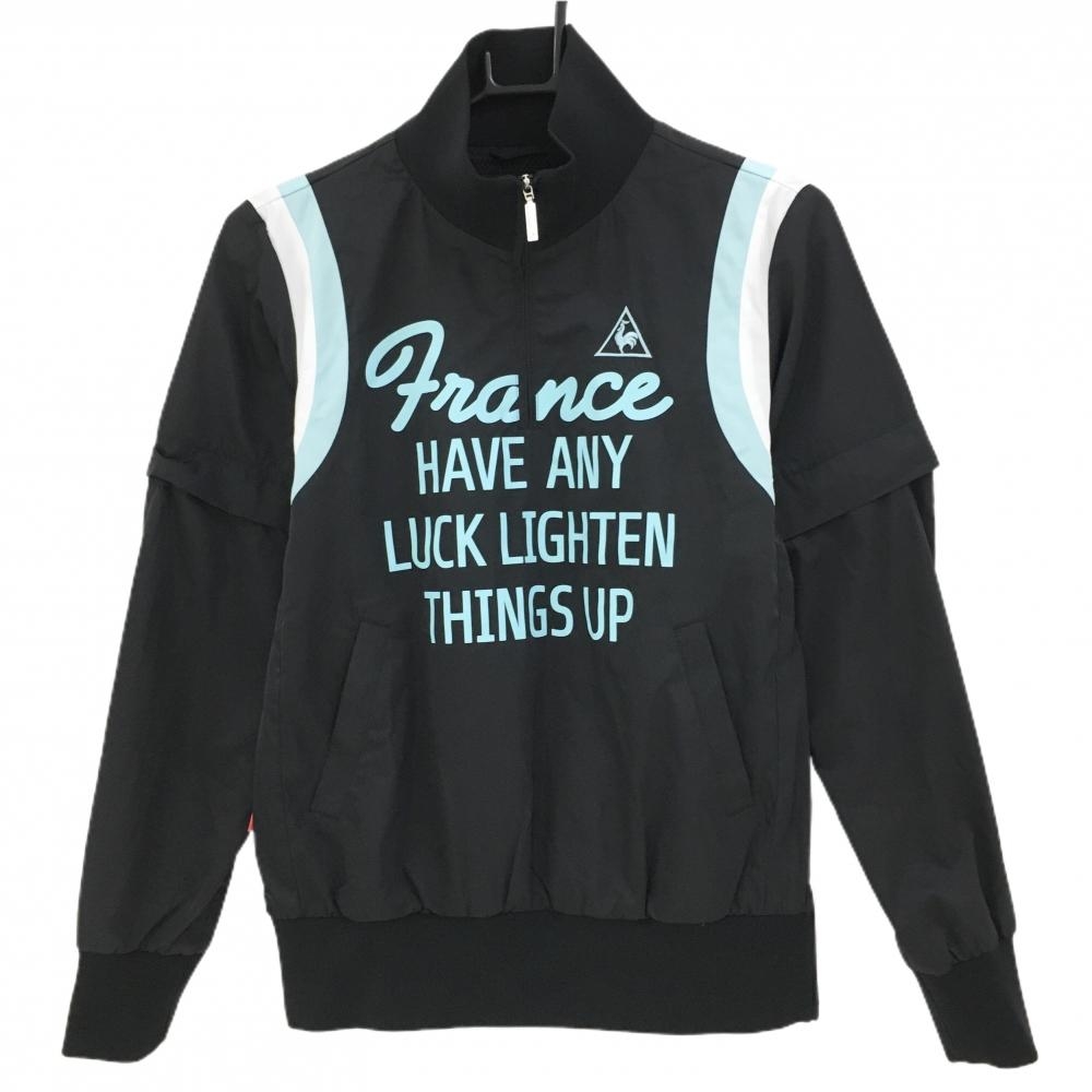 【超美品】ルコック 2WAYブルゾン 黒×ライトブルー ハーフジップ 裏地メッシュ 袖着脱可 レディース M ゴルフウェア le coq sportif