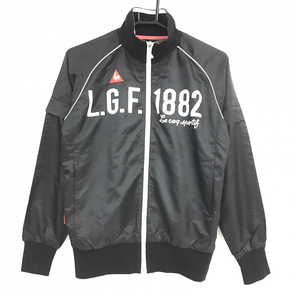 ルコック 2WAYジャケットブルゾン 黒×白 フロントプリント 袖着脱可 メッシュ裏地 レディース M ゴルフウェア le coq sportif