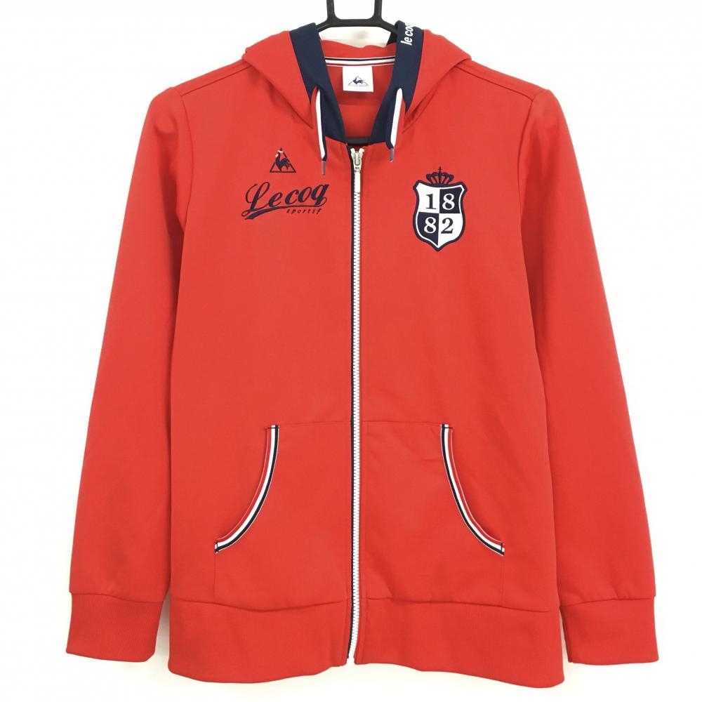 【美品】ルコック ジップパーカー レッド×ネイビー ロゴ刺しゅう  レディース L ゴルフウェア le coq sportif