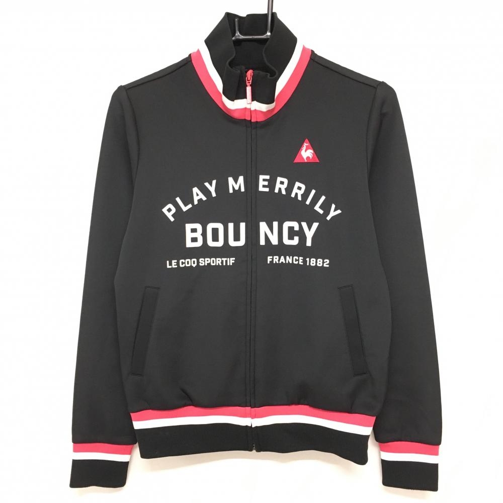 【美品】ルコック ジャケットブルゾン 黒×ピンク フロント英字 レディース M ゴルフウェア le coq sportif