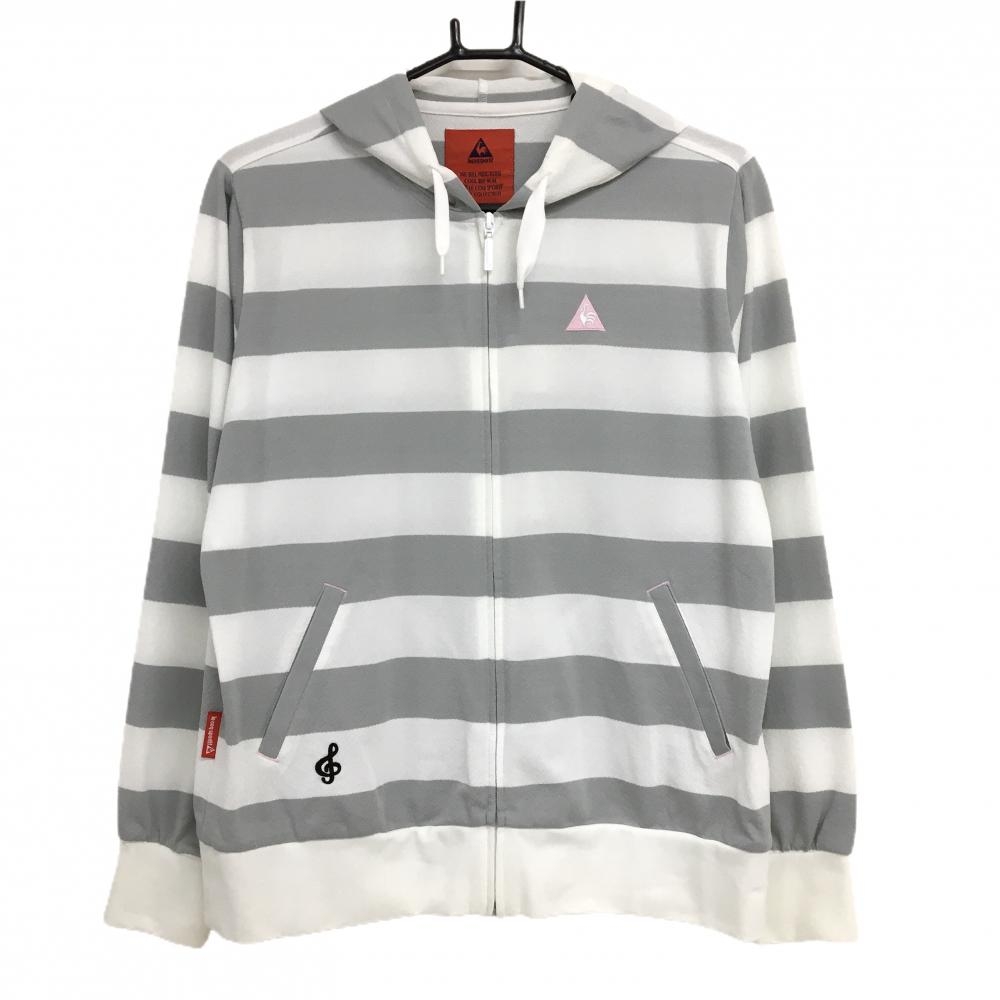 【美品】ルコックゴルフ ジップパーカー 白×グレー ボーダー 薄手 ブルゾン レディース LL ゴルフウェア le coq sportif