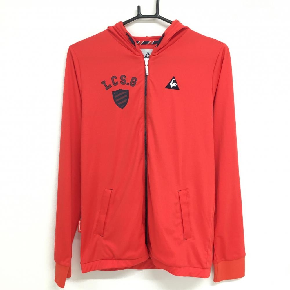 【超美品】ルコックゴルフ ジップパーカー レッド系×ネイビー 胸元ロゴ 薄手  レディース LL ゴルフウェア le coq sportif