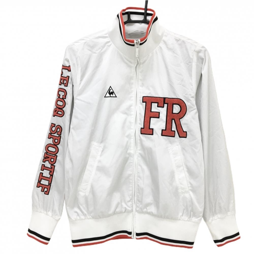 【美品】ルコック ジャケットブルゾン 白×レッド 袖ロゴ リブライン メッシュ裏地 レディース M ゴルフウェア le coq sportif