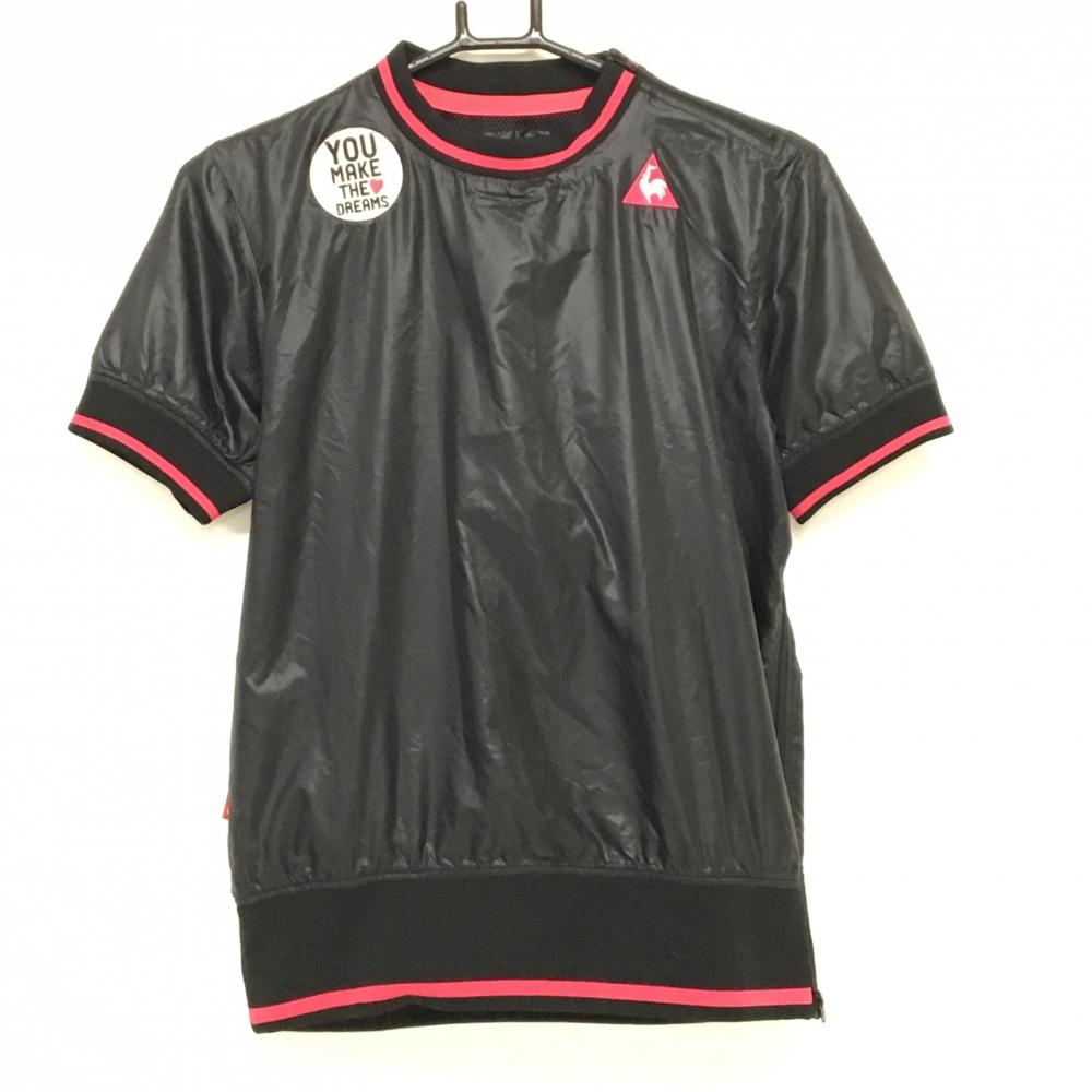 【美品】ルコックゴルフ 半袖ブルゾン 黒×ピンク 肩ジップ 裏地メッシュ  レディース M ゴルフウェア le coq sportif