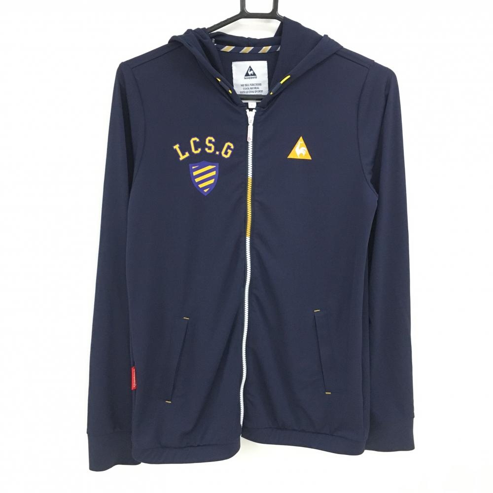 【美品】ルコックゴルフ ジップパーカー ネイビー×オレンジ 胸元ロゴ 薄手 レディース L ゴルフウェア le coq sportif