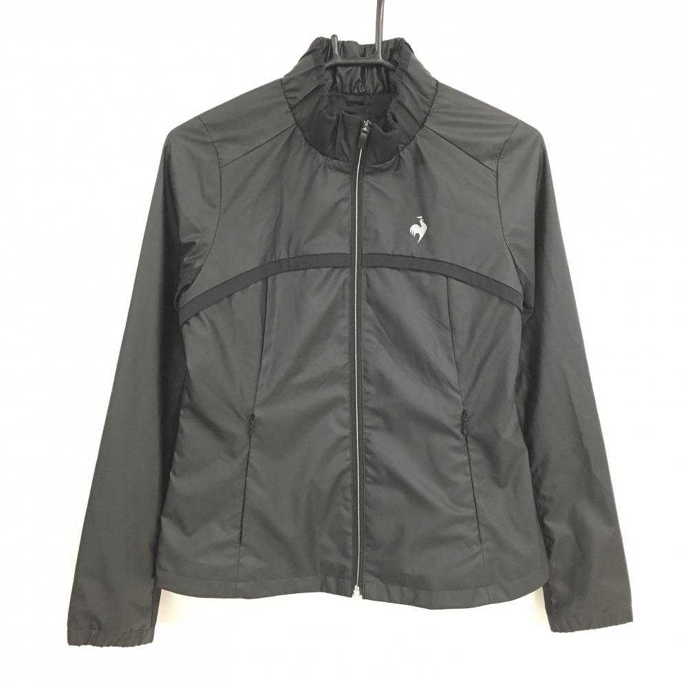 【美品】ルコックゴルフ ジャケットブルゾン 黒 光沢感 胸元ロゴ レディース M ゴルフウェア le coq sportif