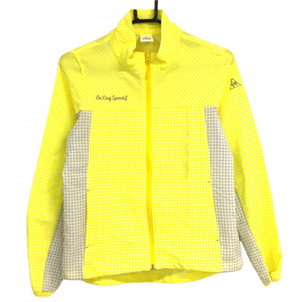 【超美品】ルコックスポルティフ ジャケット イエロー×白×グレー チェック 裾ドローコード レディース M ゴルフウェア le coq sportif