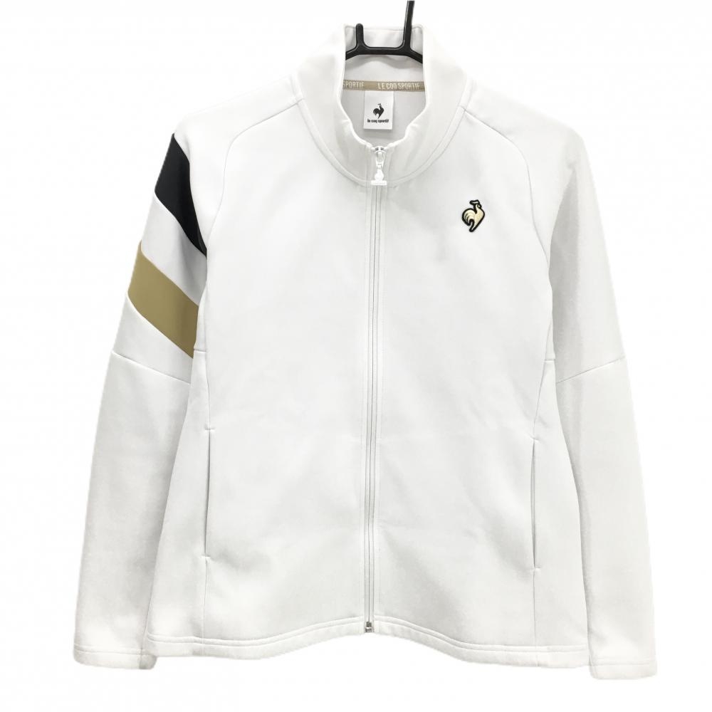ルコック ジャケット 白×黒 ロゴ刺しゅう 袖ライン レディース M ゴルフウェア le coq sportif