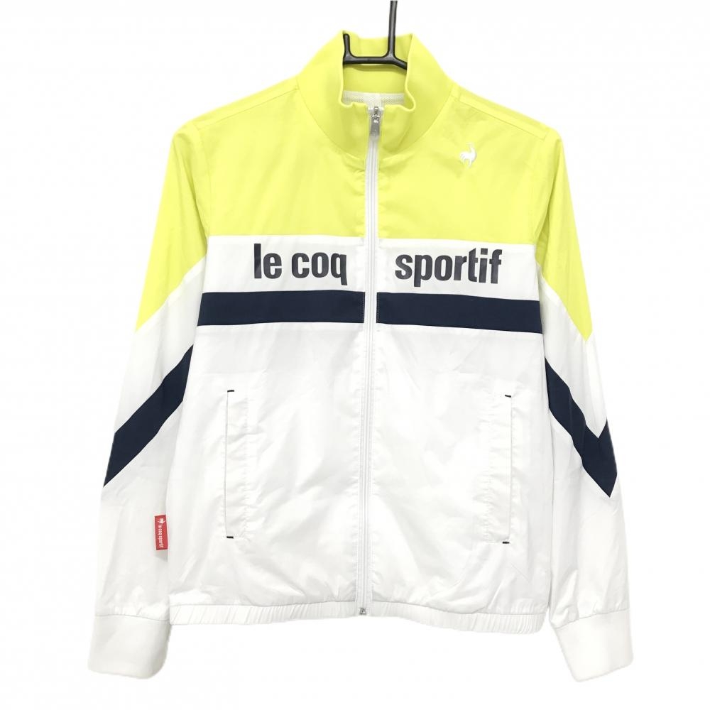 ルコックゴルフ ジャケットブルゾン イエロー×白 胸元ロゴ 裏地メッシュ  レディース S ゴルフウェア le coq sportif