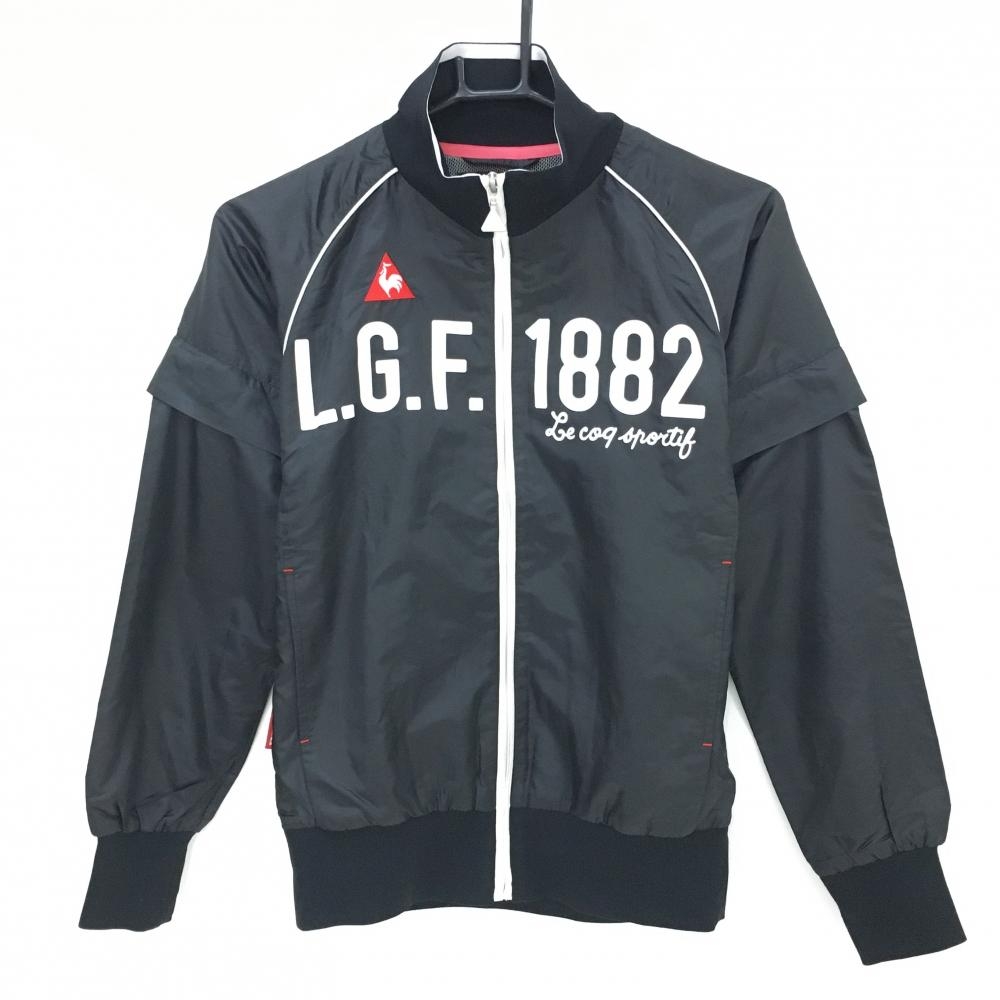 ルコックゴルフ 2WAYジャケット 黒×白 フロントロゴ 袖着脱可 裏地メッシュ  レディース S ゴルフウェア le coq sportif