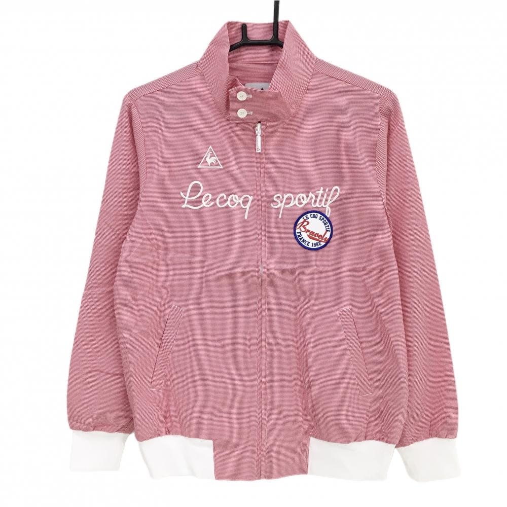 【新品】ルコックゴルフ ジャケットブルゾン レッド×白 細目チェック 吸汗速乾  レディース L ゴルフウェア le coq sportif