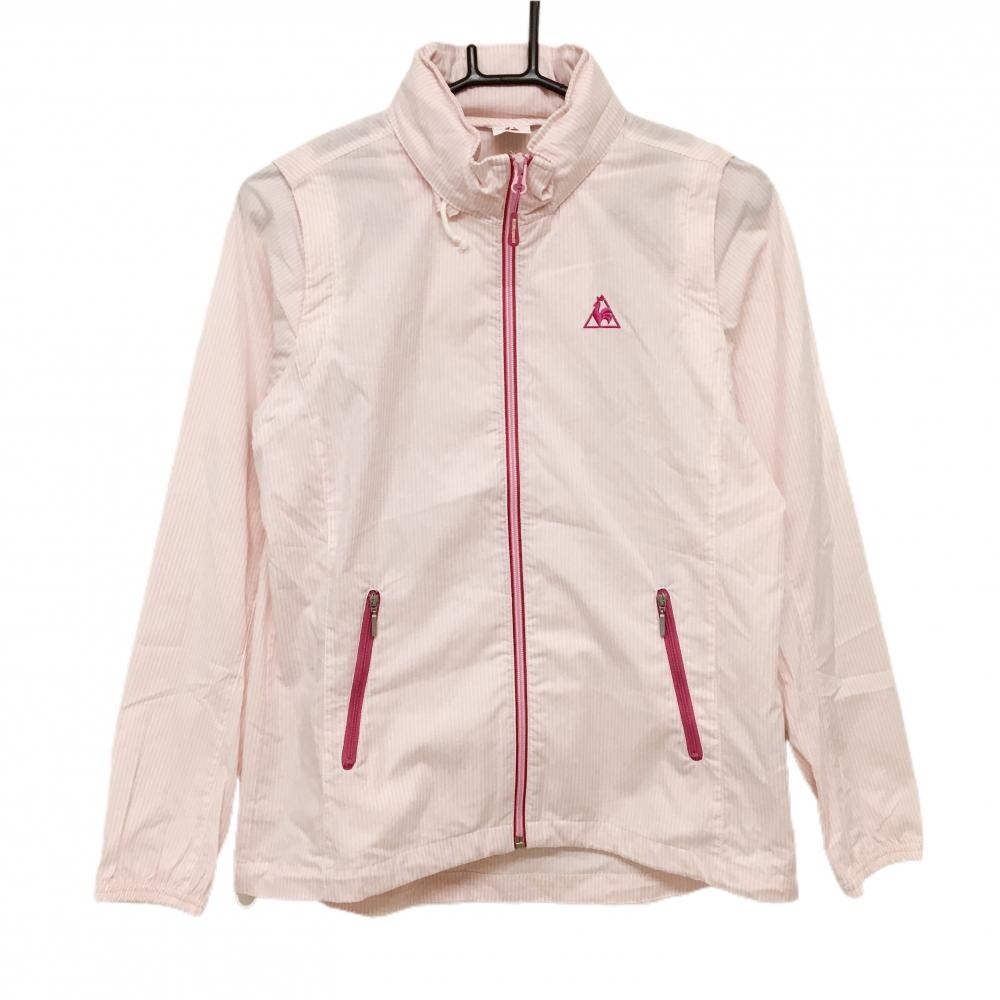 【新品】ルコック 2WAYジャケット ピンク×白 細ストライプ 吸汗速乾 UVカット 袖着脱可 レディース M ゴルフウェア le coq sportif
