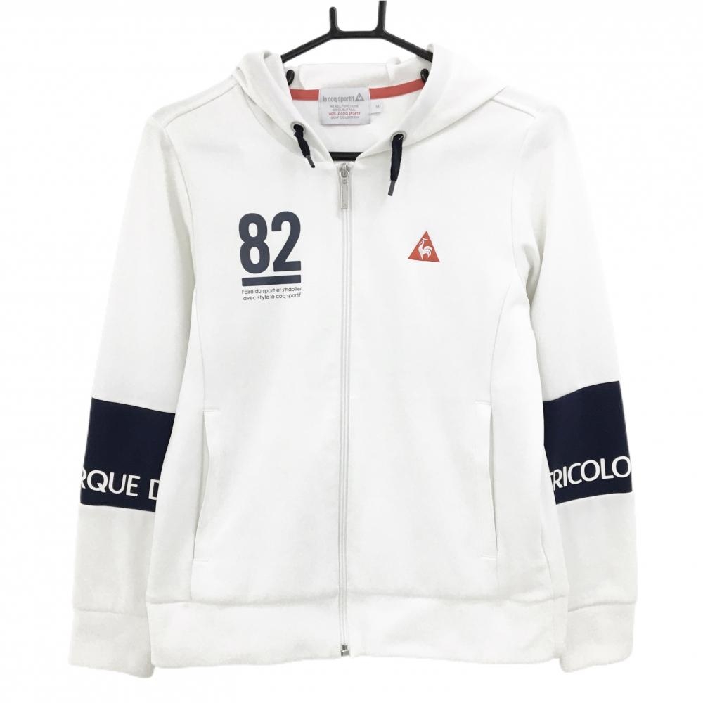 ルコック ジップパーカー 白×ネイビー プリント ジャケット レディース M ゴルフウェア le coq sportif
