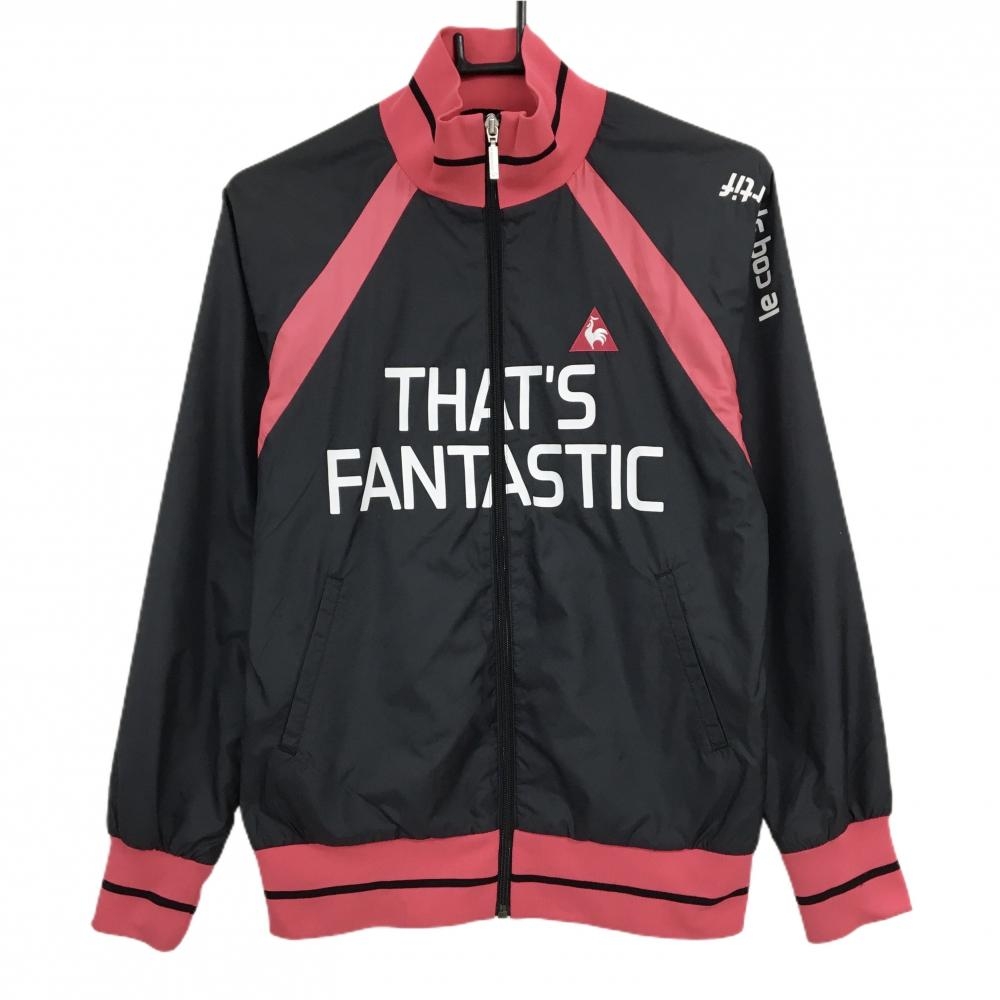【美品】ルコックゴルフ ジャケットブルゾン 黒×ピンク 裏メッシュ プリント レディース M ゴルフウェア le coq sportif