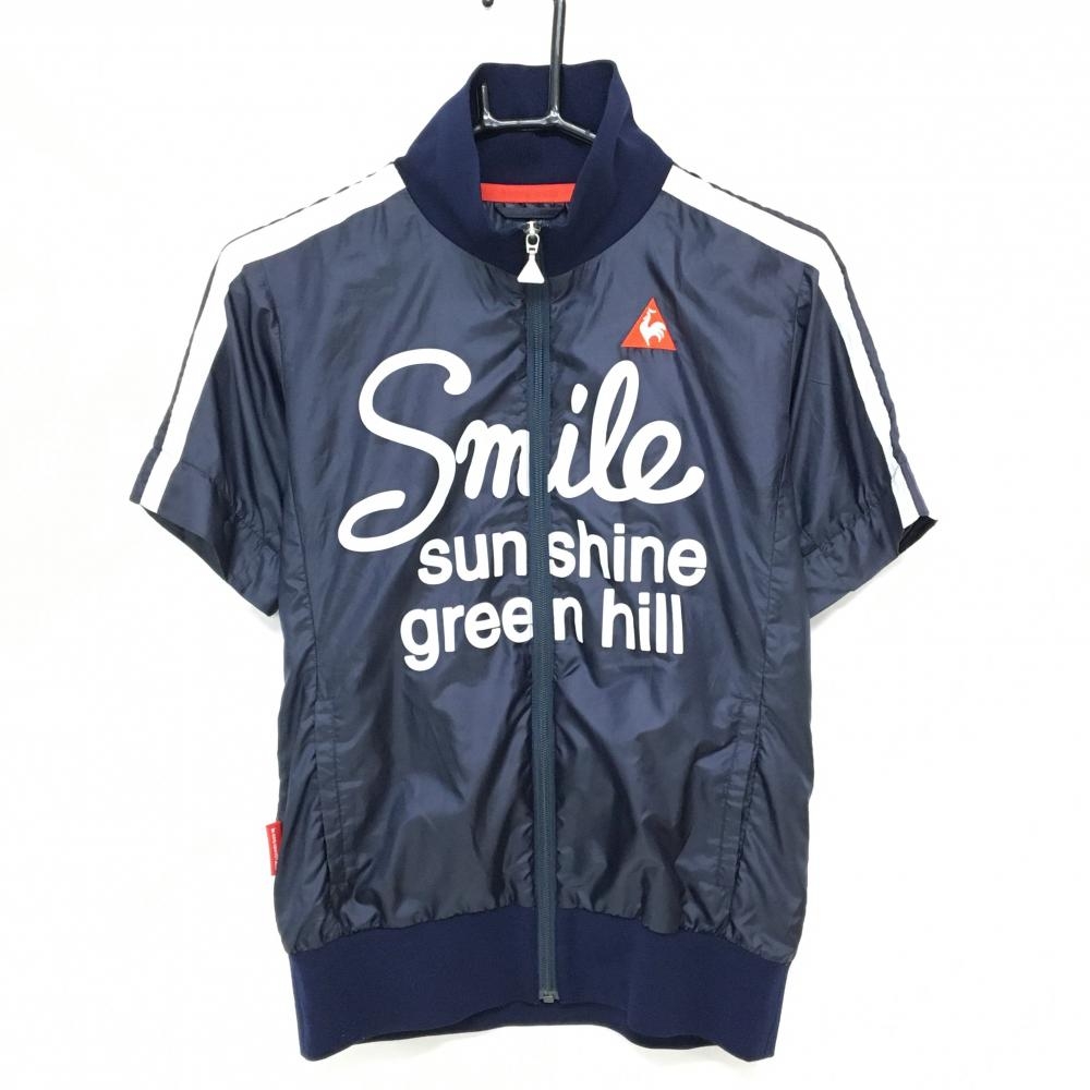 ルコックゴルフ 半袖ジャケット ネイビー×白 薄手 ブルゾン 袖白ライン レディース M ゴルフウェア le coq sportif