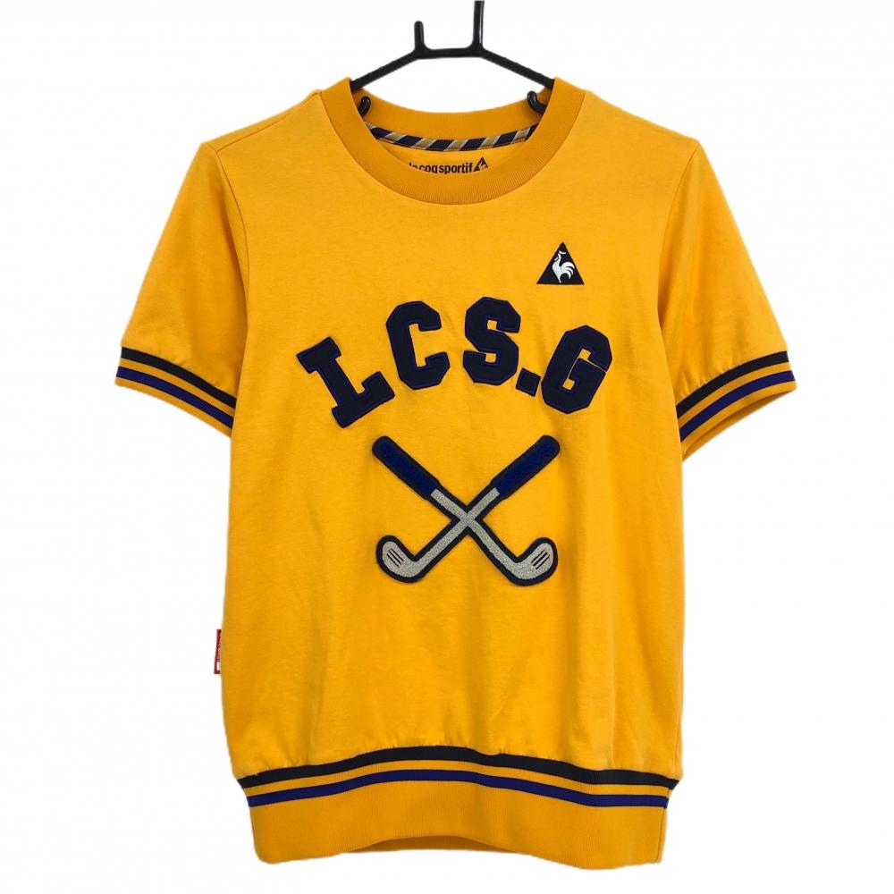 ルコック 半袖プルオーバー オレンジ×ネイビー 袖2ライン パイルワッペン 裏微起毛 レディース M ゴルフウェア le coq sportif