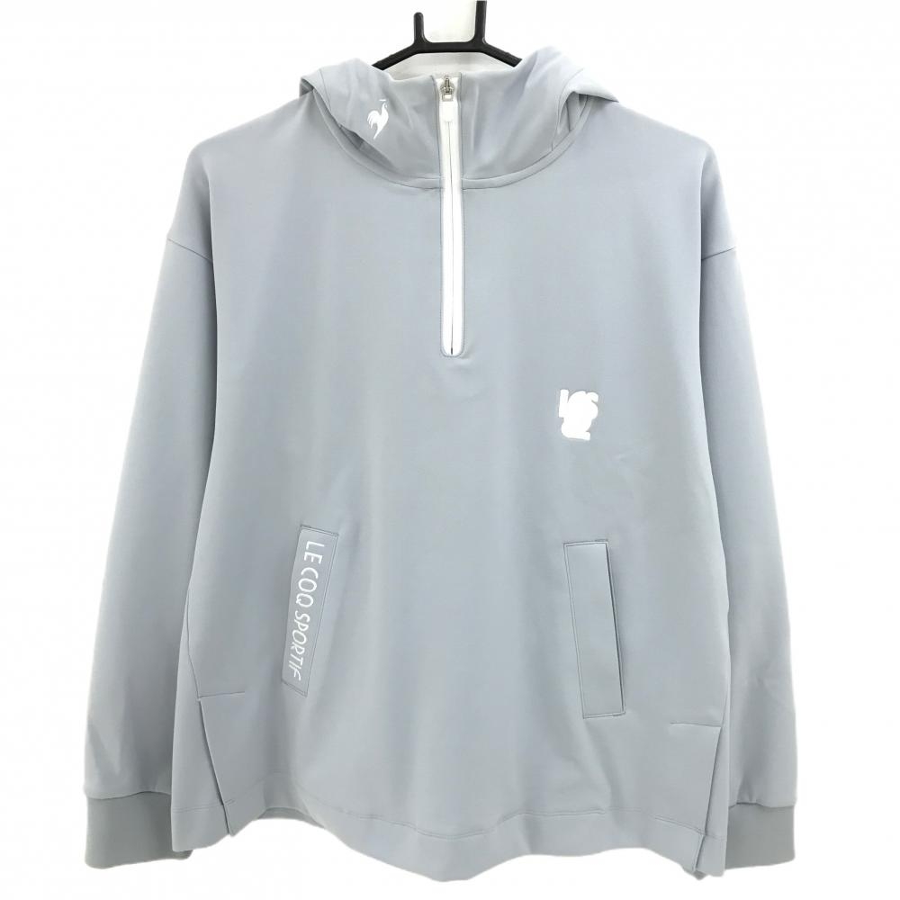 【美品】ルコックゴルフ パーカー ライトグレー×白 ハーフジップ 薄手 レディース L ゴルフウェア le coq sportif