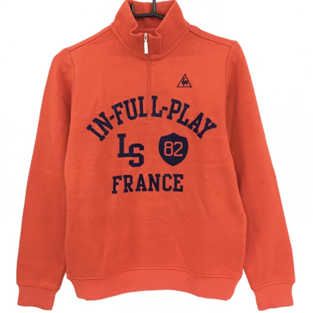 【美品】ルコックゴルフ ハイネックトレーナー レッド系×ネイビー ハーフジップ 裏起毛 レディース M ゴルフウェア le coq sportif